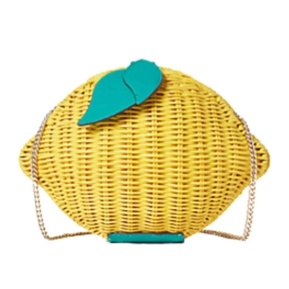 YELLOW AND GREEN KATE SPADE PICNIC PERFECT LEMON WICKER CROSSBODY BAG SUMMER - Picture 3 of 15